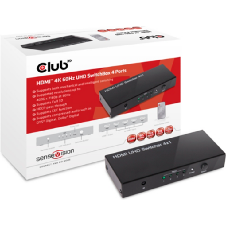 Club 3D SenseVision HDMI 2.0 4K 60Hz UHD Switchbox 4-Port CSV-1370