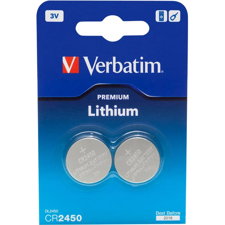 Verbatim Lithium-Knopfzellen CR2450 - 2er Pack Knopfzellenbatterien 3V für Fernbedienungen und viele kleine elektronische Geräte