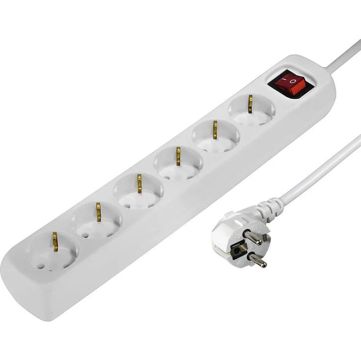 Hama Steckdosenleiste 6-fach (Mehrfachsteckdose mit Save Energy-Schalter zum Stromsparen, Steckplätze 45 Grad gedreht, Kabel 1,4m, GS geprüft) weiß – Bild 1