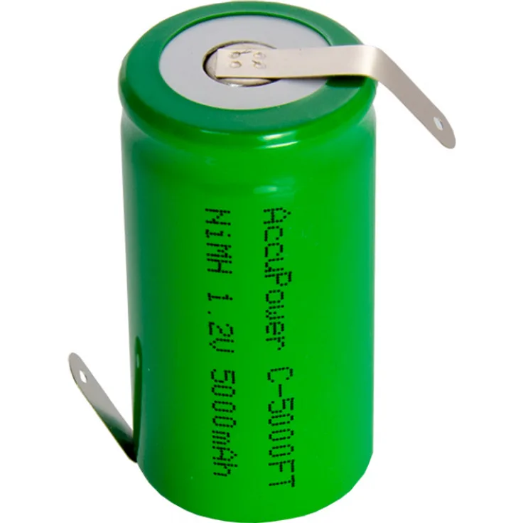 AccuPower - API5000-C-Z - Baby C Flat Top Akku - 1,2 Volt 5000mAh Ni-MH - mit Lötfahne in Z-Form