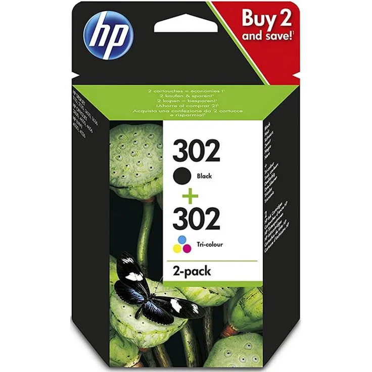 HP 302 Original Druckerpatronen Schwarz/Cyan/Magenta/Gelb für HP DeskJet, HP ENVY, HP OfficeJet (X4D37AE)