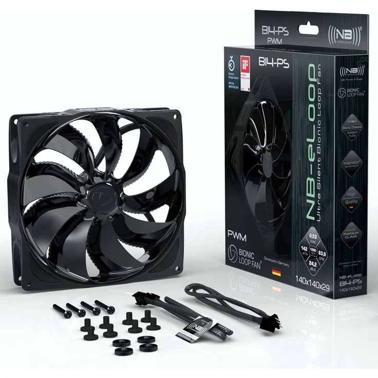 NoiseBlocker NB-eLoop B14-PS - Black Edition - Gehäuselüfter - 140 mm - Schwarz (ITR-B14-PS-BL) - Preisvergleich – Bild 1
