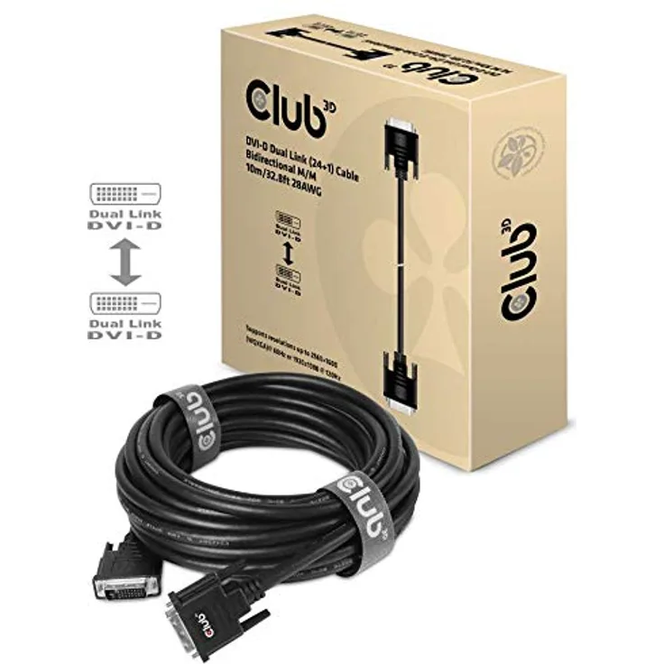 Club 3D - DVI-Kabel - DVI-D (M) bis DVI-D (M) - 10 m - Daumenschrauben, hauchvergoldete Kontakte