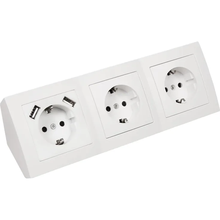 MC POWER - Steckdosenblock Unterbausteckdosen | FLAIR | 3-fach Schutzkontaktsteckdosen + 2x USB, 250V~ - 16A, Aufbau, weiß, matt | ideal für den Eckeinbau in z. B. Küchen