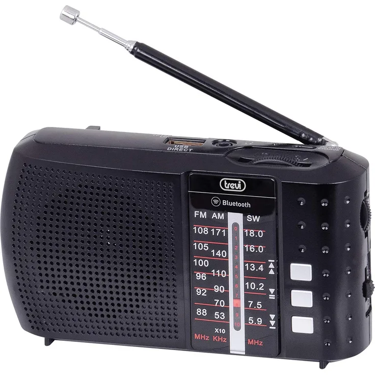 Trevi RA 7F20 BT tragbares Radio mit Bluetooth, USB, MicroSD, Akku aufladbar Schwarz