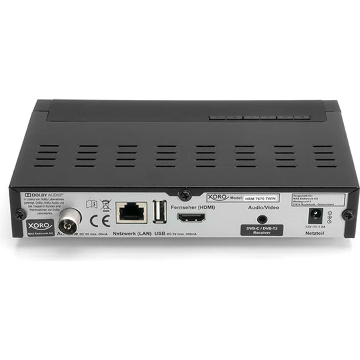 Xoro HRM 7670 TWIN Full HD HEVC DVB-T-T2-C Kombi Receiver HDTV, HDMI, Mediaplayer, USB 2,0, LAN, PVR Ready, 12V schwarz – Bild 3