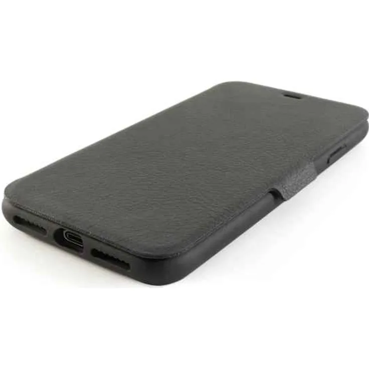 KMP GreenNu ECO Bookcase für iPhone XS - schwarz - Schutzhülle-Klapphülle aus biobasiertem Leder - individuell verstellbare Standfunktion + extra Kartenfach