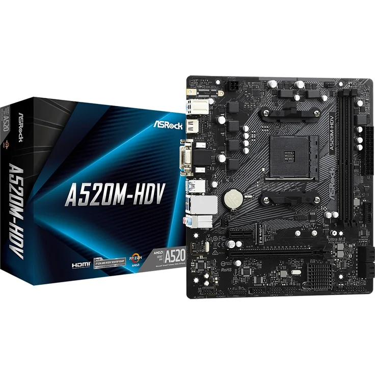 Asrock A520M-HDV - micro ATX, AMD A520, Sockel AM4, Dual-channel DDR4-SDRAM (90-MXBE50-A0UAYZ) – Bild 1