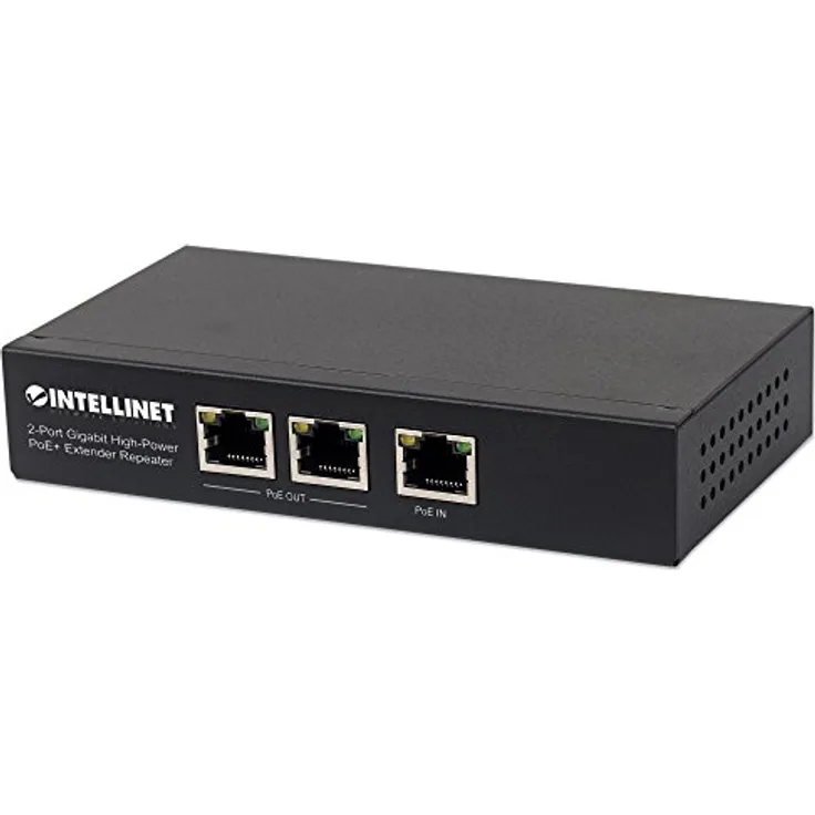intellinet 561266 2-Port Gigabit High-Power PoE+ Extender, 2 PSE-Ports Metall Schwarz