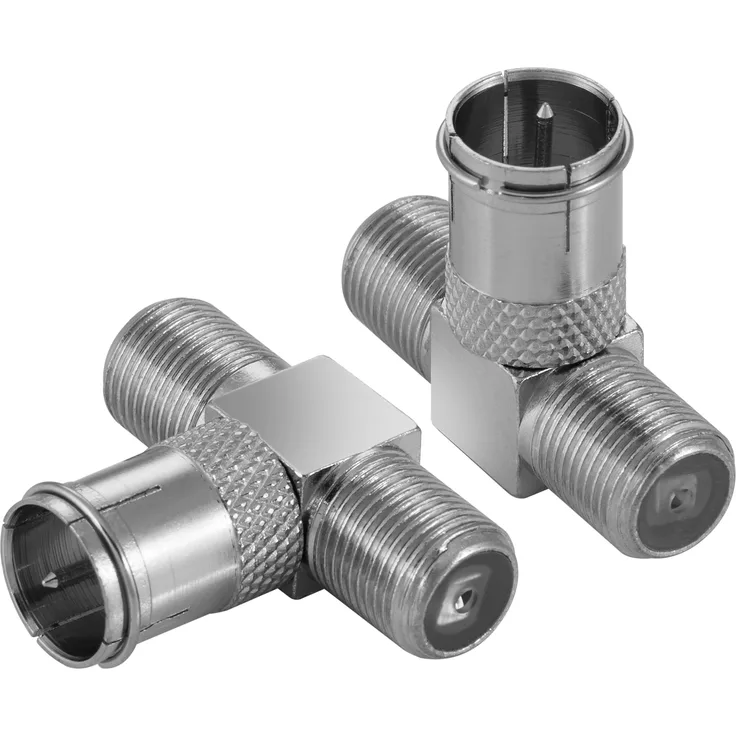 Poppstar 2x Sat TV Coax Verteiler T-Stück (F-Quickstecker: 2x F-Buchse 1x F-Stecker) Antennen Splitter Adapter für Koaxialkabel, Antennenkabel, silbern