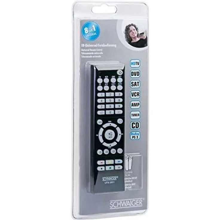 Schwaiger 8-in-1 vorprogrammiert Universal Fernbedienung schwarz