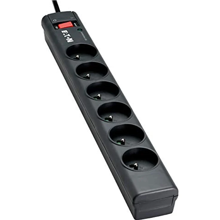 Steckdosenleiste-Überspannungsschutz – Eaton Protection Strip 6 Tel FR – PS6TF – 6 französische Steckdosen + 1 Telefonbuchse – Schwarz