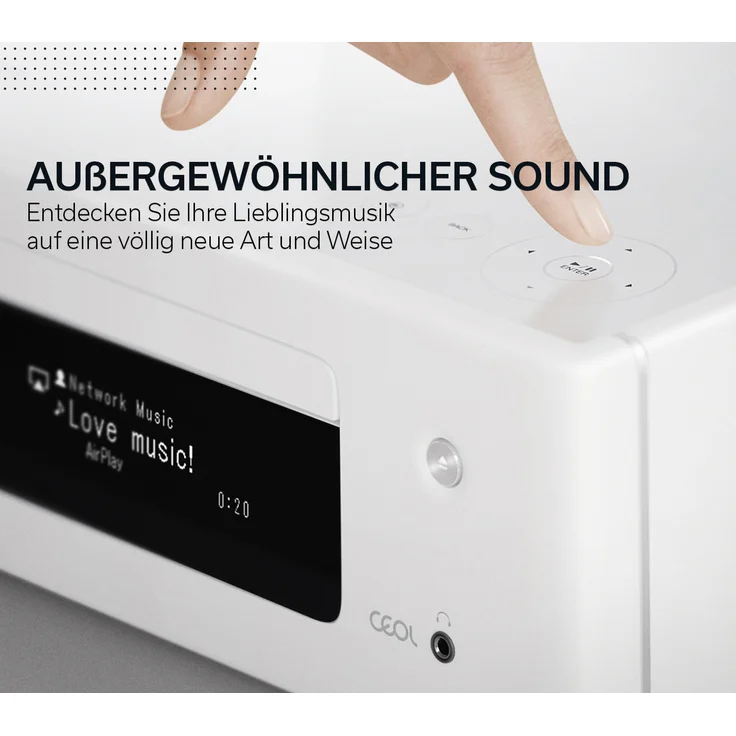 Denon OL N-10 Kompaktanlage, HiFi Verstärker, CD-Player, Internetradio, Musikstreaming, HEOS Multiroom, Bluetooth & WLAN, AirPlay 2, Alexa Kompatibel, 2 Optische TV-Eingänge, mit Lautsprecher, weiß – Bild 7