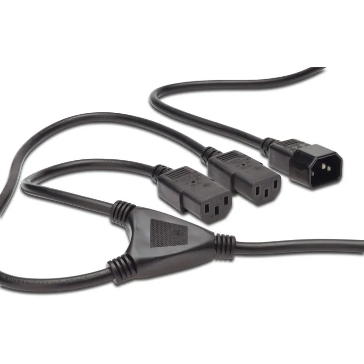 PremiumCord Netzkabel Y für PC 230V 50 + 30cm, Stromkabel mit Kaltgerätestecker C13 auf 2X Kaltgerätebuchse C13, PC Netzkabel 3 Polig, Farbe schwarz