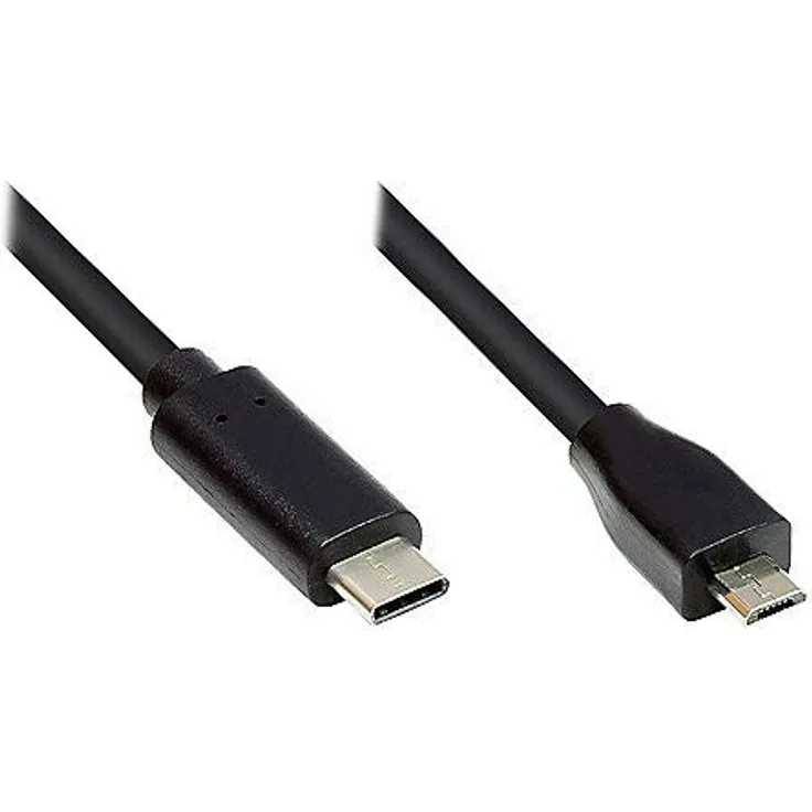 Good Connections USB 2.0 Anschlusskabel - USB-C Stecker an USB 2.0 Micro B Stecker - KUPFERLEITER, Doppelschirmung, 480 Mbit-s Datenübertragung - schwarz - 0,5 m - 50 cm