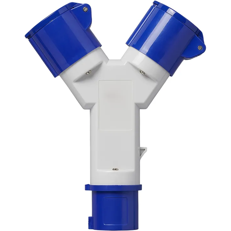 Verteiler mit 2 Steckdosen 230 V, 16 A 3-polig, Stecker und 2 CEE-Steckdosen IP44
