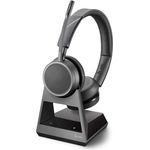 Poly Bluetooth-Stereo-Headset Voyager 4220 Office, USB-C Stecker an der Basis, SoundGuard, Mikrofonarm, Dynamische Stummschaltung, Skype for Business, Schwarz