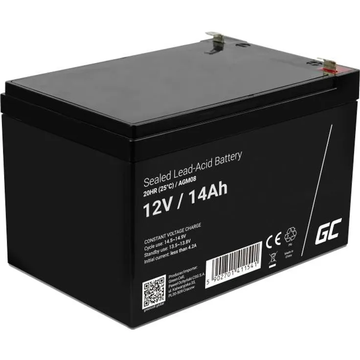 Green Cell AGM08 Bleiakku 12V 14Ah Blei-Vlies (AGM) (B x H x T) 151 x 95 x 98mm Flachstecker 6.35mm Zyklenfest, Wartungsfrei