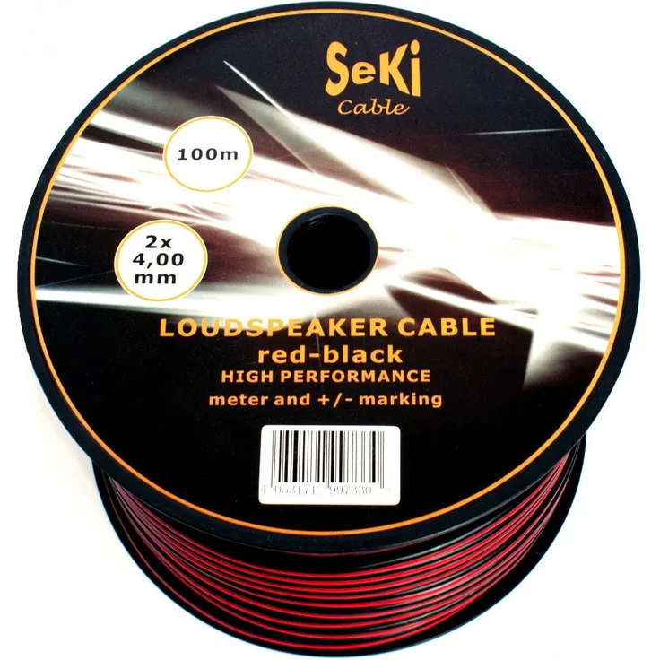 Lautsprecherkabel rot schwarz 2X 4,00mm² 100M Spule