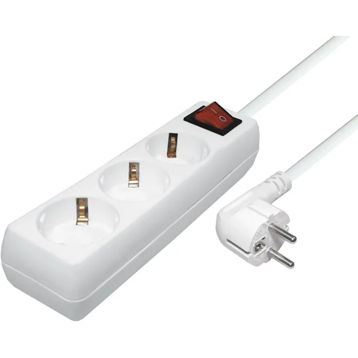 Mehrfachsteckdose 3-fach Schutzkontakt-Leiste mit Schalter beleuchtet, Kindersicherung, 1,4 m weiß