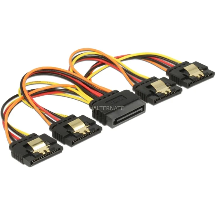 DeLOCK - Spannungsversorgungs-Verlängerungskabel - SATA Leistung (M) eingerastet bis SATA Leistung (W) Metallclip - 15 cm - Schwarz, Gelb, Rot, orange