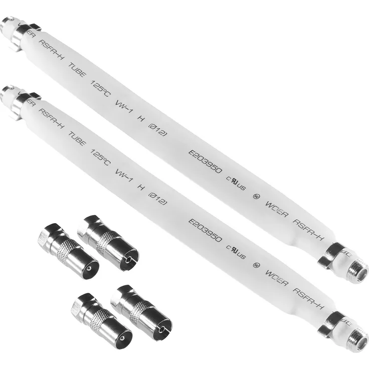 Poppstar 2x 21,5cm SAT Fensterdurchführung, Türdurchführung (flach 2 mm) für Koax Kabel Kupplung, 4x F-Stecker (1x auf Antennenstecker, 1x auf Antennenbuchse), weiß