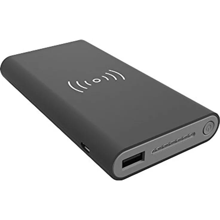 RealPower PB-800 8.000mAh Powerbank-Externer Akku, LED Kapazitätsanzeige, kabellose Ladefunktion, für iPhone, iPad, Samsung Galaxy, Schwarz