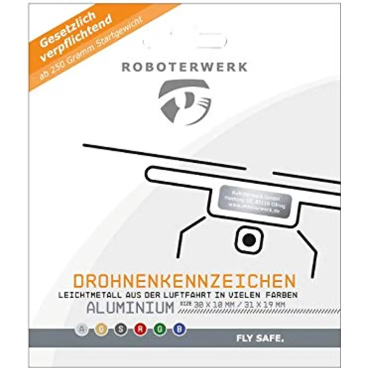 ROBOTERWERK Drohnenkennzeichen aus Aluminium-Gutschein Plakette, Kennzeichen