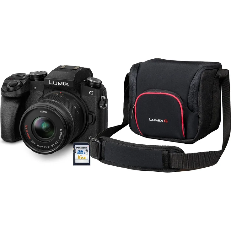 Panasonic Lumix G70KA Starterkit 16 MP, 4K Video, 7,5 cm (3 Zoll) Touchscreen, WiFi, NFC (inkl. 16 GB SD Karte und Tasche) – Bild 1