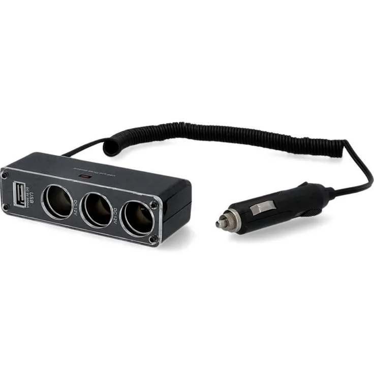 Cartrend Steckdose 3-Port mit USB'' ''mit Spiralkabel''''