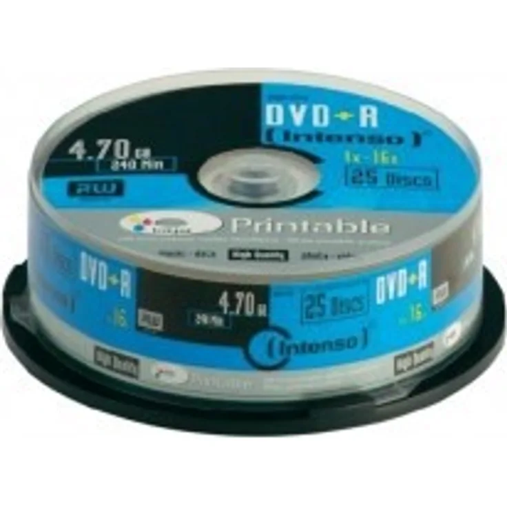 Intenso DVD+R 4, 7GB, 16X, PRINTABEL, CCAKE Box 25