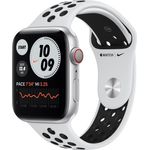 Apple Watch Nike Series 6 Smartwatch GPS + Cellular, 44mm, Aluminiumgehäuse Silber, Sportarmband Pure Platinum/Schwarz
