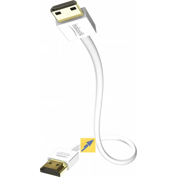 inakustik – 004246205 – Premium Standard HDMI -> Mini C Kabel mit Ethernet | Extrem dünnes und flexibles Kabel (nur 3,6mm) | 5,0m in Weiß | Ultra HD 2160p (4K 25-30Hz) - HD-Audio - aktiver Chip im Stecker