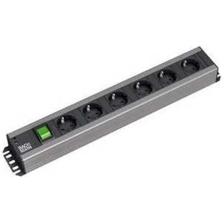 Bachmann 300.003 HANDWERKERLEISTE mit Steckdosenabstand 15mm mit 6xSchutzkonaktsteckdosen mit Schalter, Zuleitung 2,0m, Schwarz, 6-fach