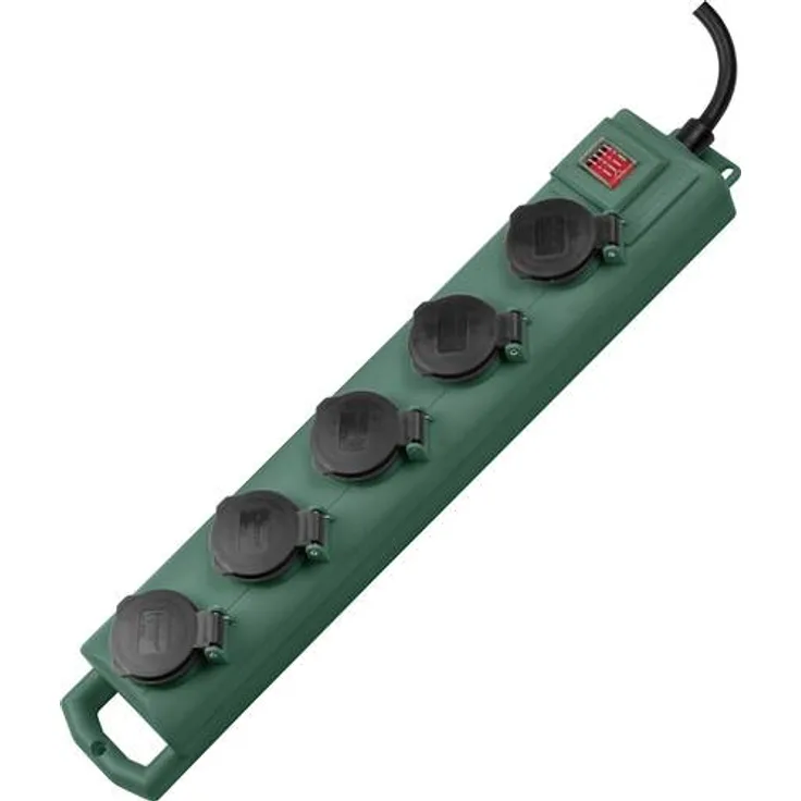 Brennenstuhl Super-Solid SL 554 Garten-Steckdosenverteiler - Outdoor Steckdosenleiste für den Einsatz im Garten (5-fach, 5m Kabel, mit Schalter, IP54) grün