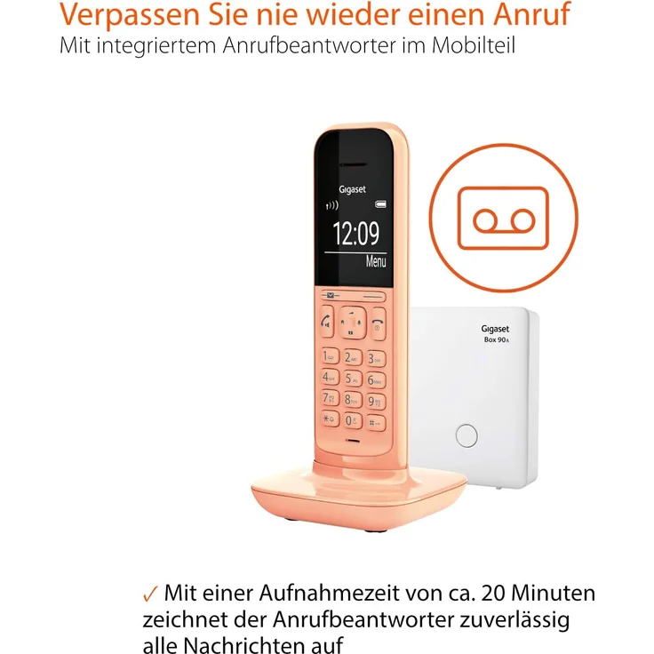 Gigaset CL390A schnurloses Design-Telefon mit Anrufbeantworter, DECT Telefon mit Freisprechfunktion, großem Grafik Display, leicht zu bedienen mit intuitiver Menüführung, Cantaloupe, Analog-Telefon, orange – Bild 2