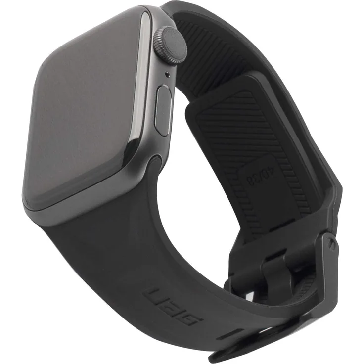 Urban Armor Gear Scout Armband für Apple Watch 42mm - 44mm [Series 5 - Series 4 - Series 3 - Series 2 - Series 1, Weiches Silikon Ersatzband, Verschluss aus Edelstahl] - schwarz