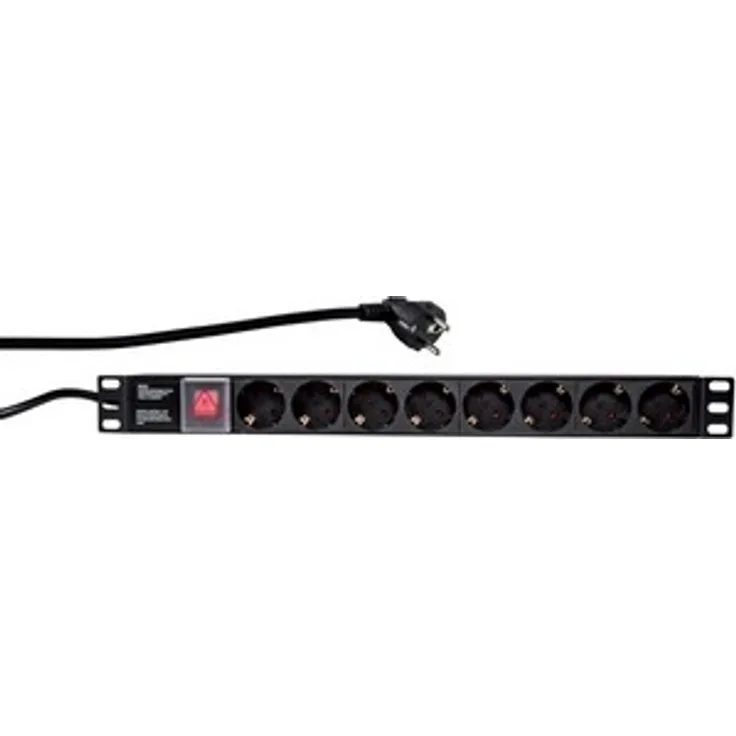 LogiLink Professional PDU9C02 Hochwertige 19'' Steckdosenleiste 9-Fach E7-3 (Schutzkontakt) mit An-Aus Schalter schwarz