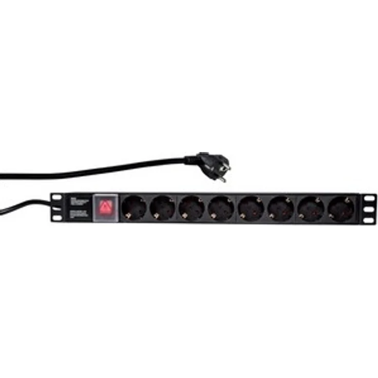 LogiLink Professional PDU9C02 Hochwertige 19'' Steckdosenleiste 9-Fach E7-3 (Schutzkontakt) mit An-Aus Schalter schwarz