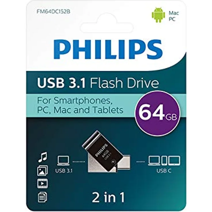 Philips USB-Flash-Laufwerk, 2-in-1, 64 GB, USB3.1 USB-C