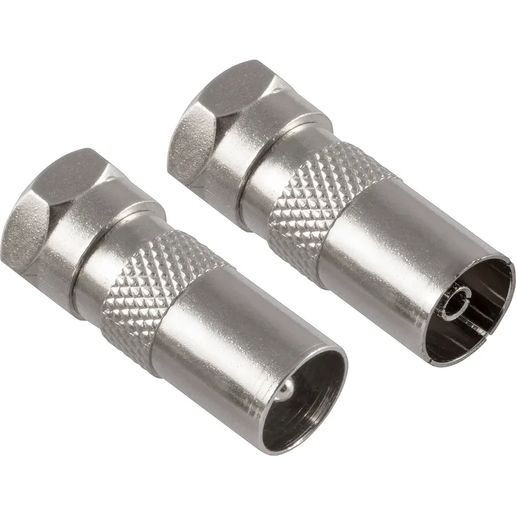 Poppstar 2x SAT Adapter Koax Antenne (F-Stecker, 1x auf IEC Antennenstecker, 1x auf Antennenbuchse), Coax Kupplung für Koaxialkabel - Antennenkabel, silbern