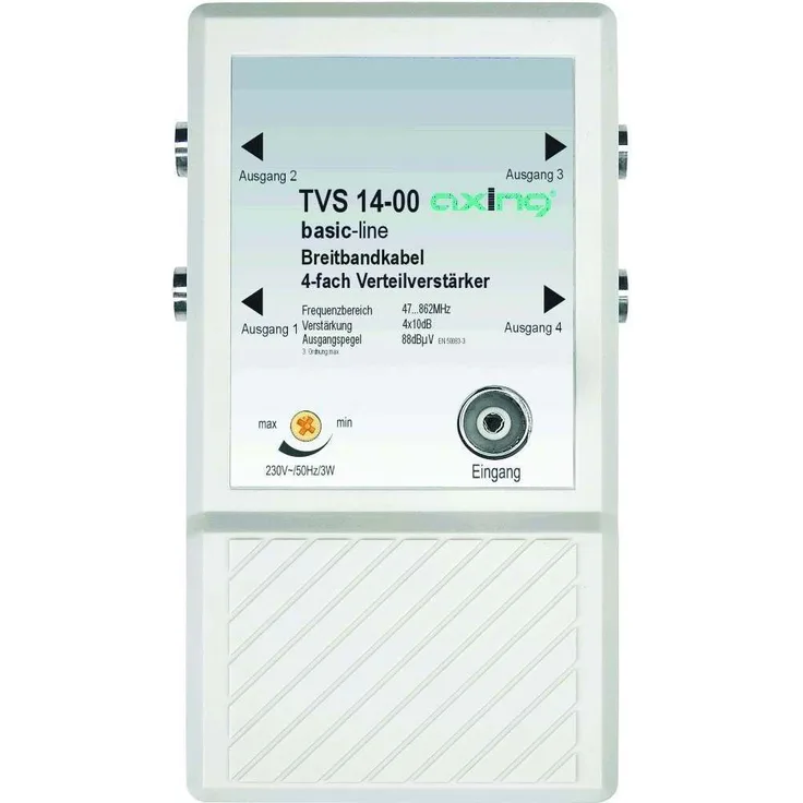 Axing TVS 14-00 4 fach Verteilverstärker für kleine BK (Kabelfernsehen) und terrestrische Netze mit UKW u. DVB-T2 HD