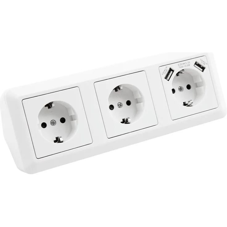 Steckdosenblock McPower ''Cup'' Aufbau, weiß, 3-fach Schutzkontakt + USB
