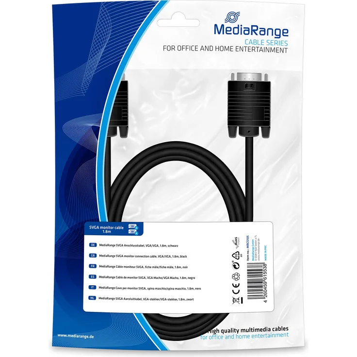 MediaRange SVGA Anschlusskabel, VGA-VGA, 1.8m, schwarz