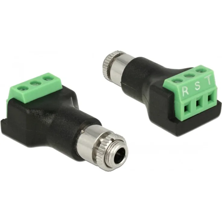 DeLock 65878 3 pin 3,5 mm Schwarz, Grün, Edelstahl - Kabelschnittstellen-Adapter (3 pin, 3,5 mm, Weiblich, Schwarz, Grün, Edelstahl)