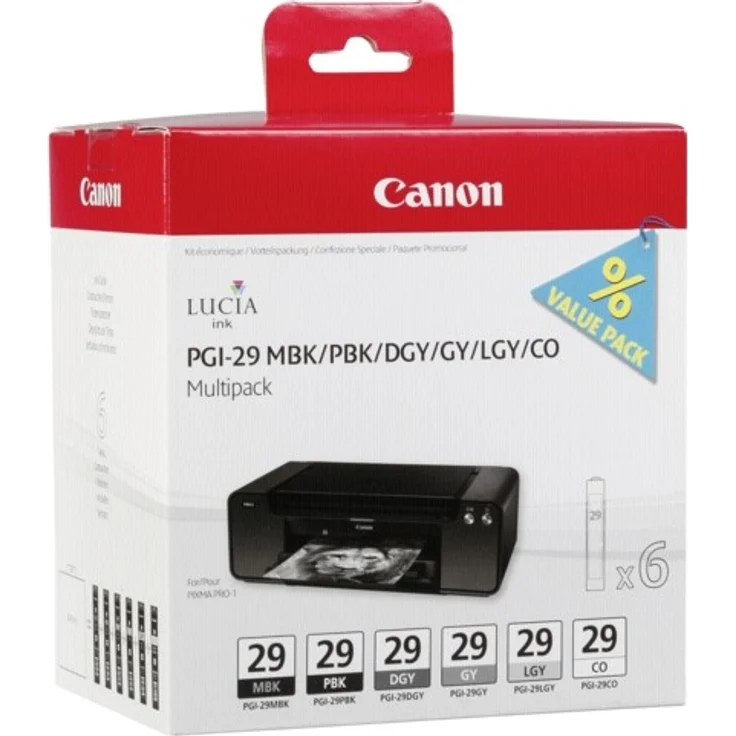 Canon PGI-29 6 original Tintenpatrone Multipack MBK-PBK-DGY-GY-LGY-CO für Pixma Inkjet Drucker PRO1