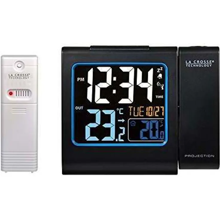 La Crosse Technology WT552-BLA Funkwecker, mit Projektion in Rot, farbiges LCD-Display, Innen- und Außentemperatur, Schwarz