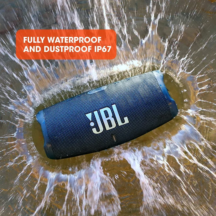 JBL Charge 5 Bluetooth-Lautsprecher mit 20 Stunden Akkulaufzeit, Powerbank, PartyBoost, wasserfest blau – Bild 4