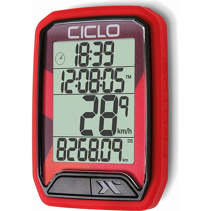 CICLO PROTOS 213 drahtloser Fahrradcomputer, in rot, mit 13 Funktionen