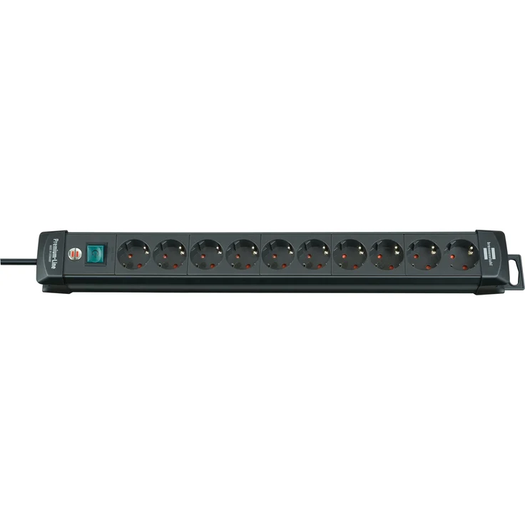 Brennenstuhl Premium-Line, Steckdosenleiste 10-fach (Steckerleiste mit Schalter und 3m Kabel, Mehrfachsteckdose mit 45° Winkel der Schutzkontakt-Steckdosen, Made in Germany) schwarz – Bild 1